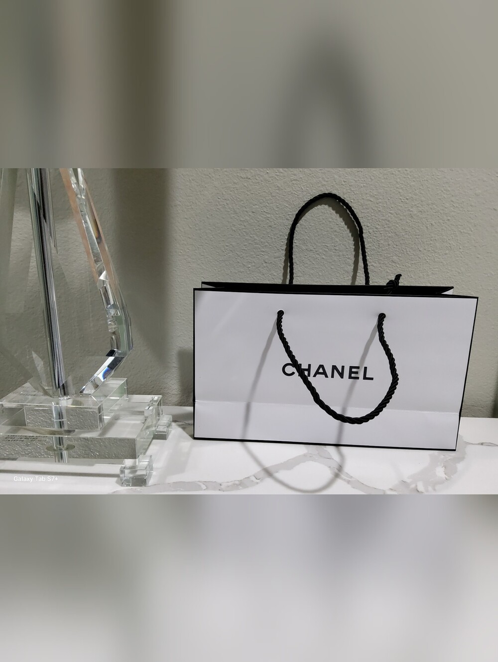 Chanel White and Black Papper Shopper Tote Bag 9.5" x 5.5" x 2.5"